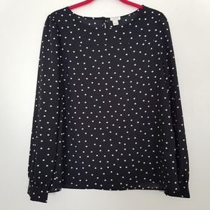 J.CREW factory boatneck black polka dot blouse